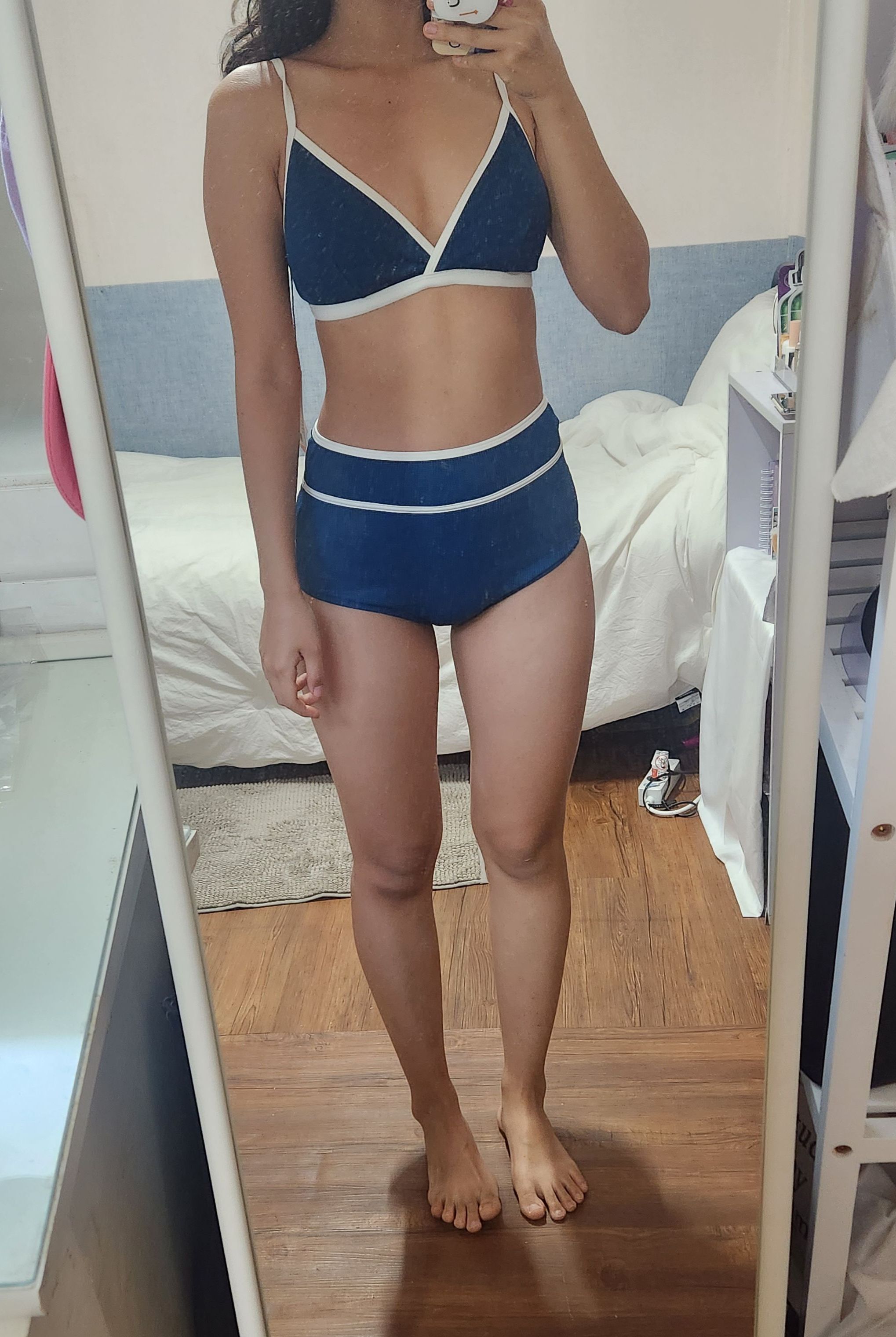 MUSINSA | CORALIQUE California waffle bikini navy