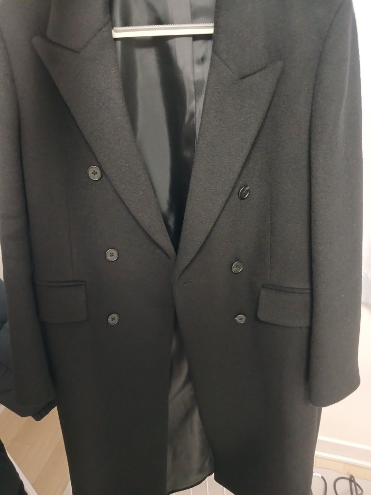 カシミヤ ブラック ダブルブレスト ロングコート Finjack（フィンジャック）グアナコカシミヤ ブラックダブルチェスター