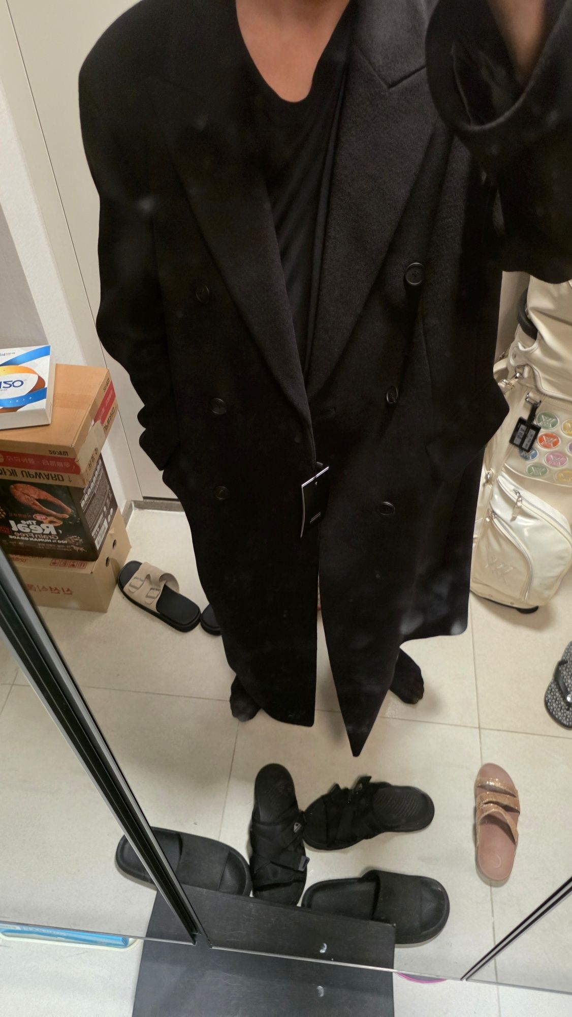 musinsa standard パパショルダーダブルロングコート ブラック 黒 MUSINSA公式 | MUSINSA STANDARD カシミアブレンドパパショルダー