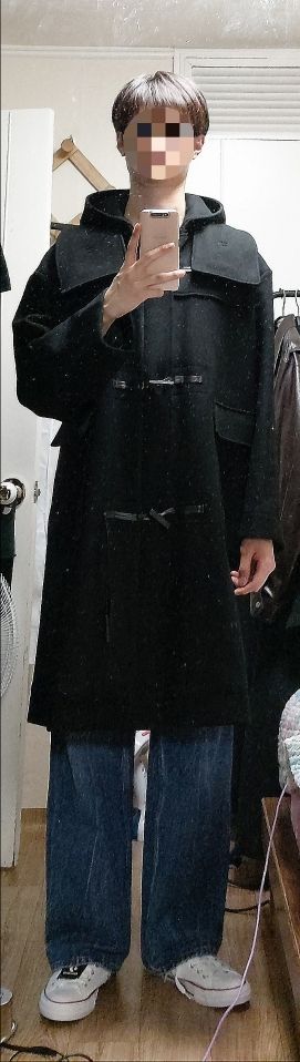 MUSINSA | NOIRER Overfit Hooded Duffle Coat (Black)
