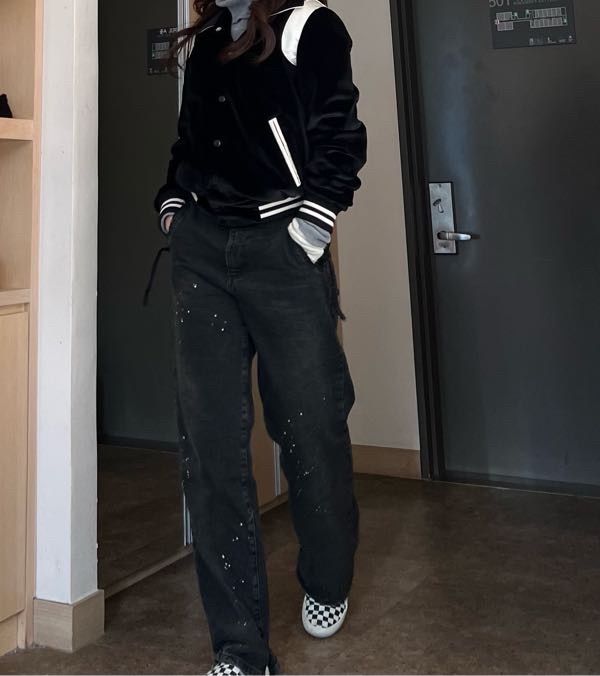 MUSINSA公式 | ROLLING STUDIOS VELVET VARSITY JACKET BLACK