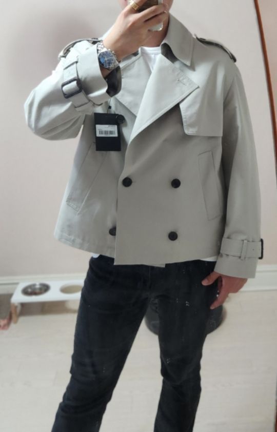 MUSINSA | INTERSECTION Oversized Short Trench Coat [GREY]