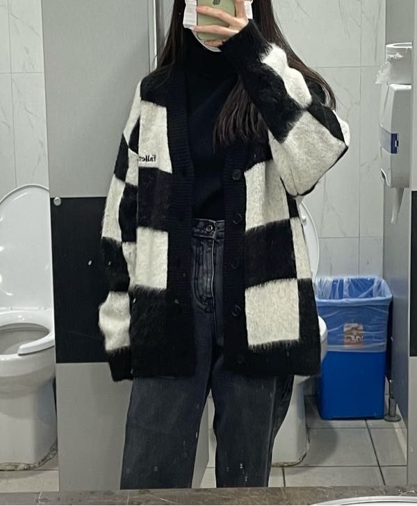 MUSINSA公式 | FALLETT checkerboard Knitted Cardigan orange