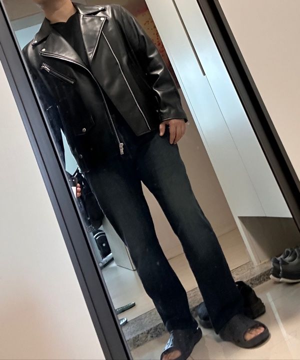 MUSINSA | MUSINSA STANDARD LAMBSKIN OVERSIZED MOTORCYCLE JACKET_BLACK