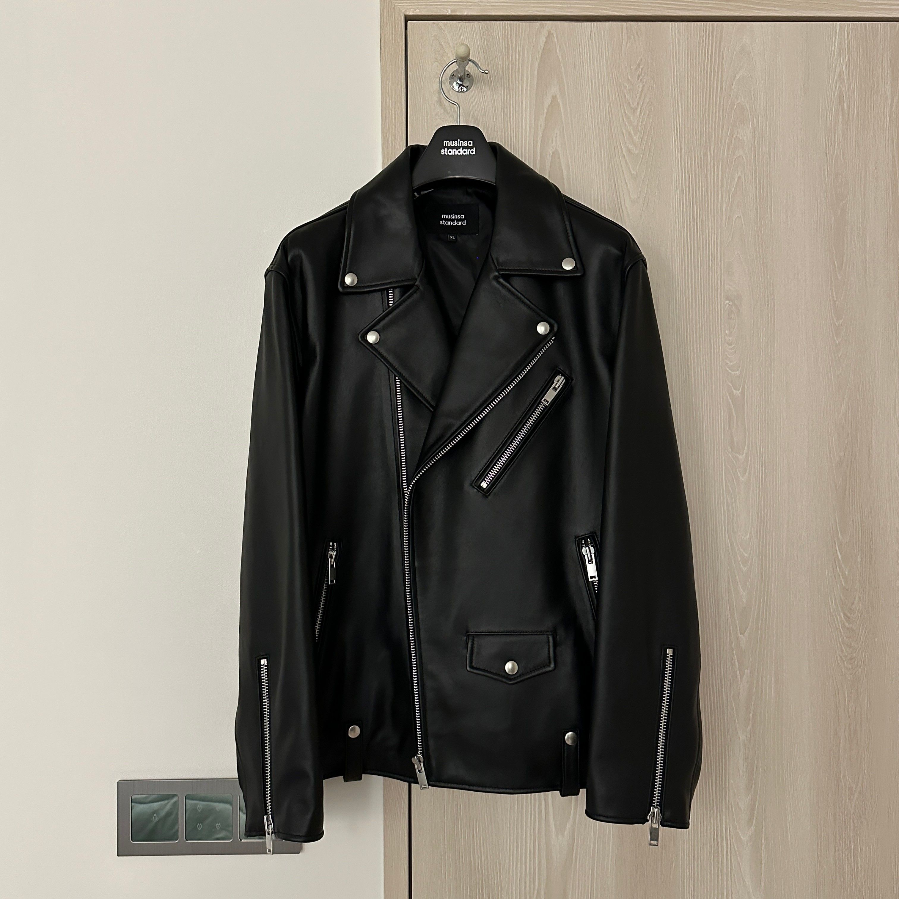 ジャケット・アウター MUSINSA STANDARD LAMBSKIN MOTORCYCLE MUSINSA | MUSINSA STANDARD LAMBSKIN OVERSIZED MOTORCYCLE JACKET_BLACK