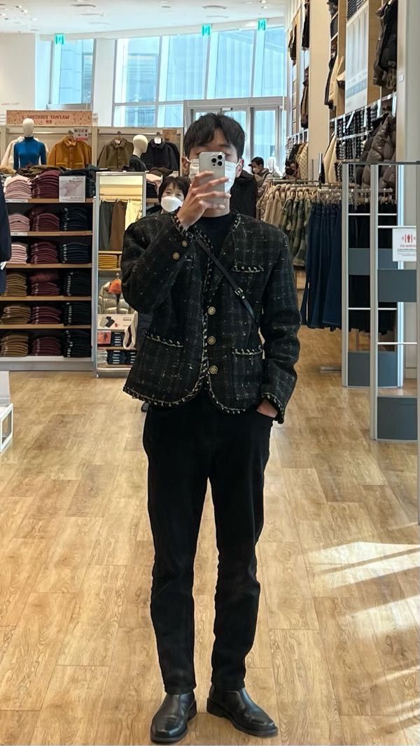 MUSINSA | UNTAGE UNTAGE Bouclé Tweed Jacket [Black (MAN)]_