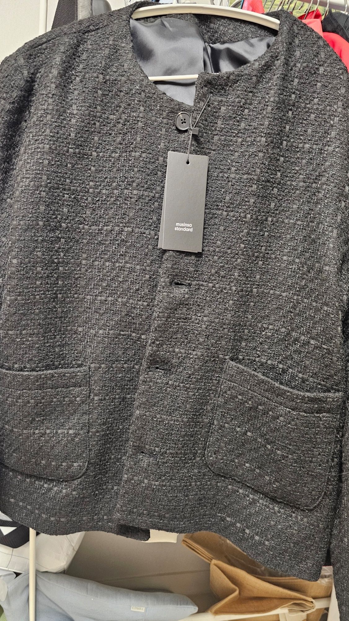 MUSINSA公式 | MUSINSA STANDARD ROUND NECK TWEED JACKET [BLACK]