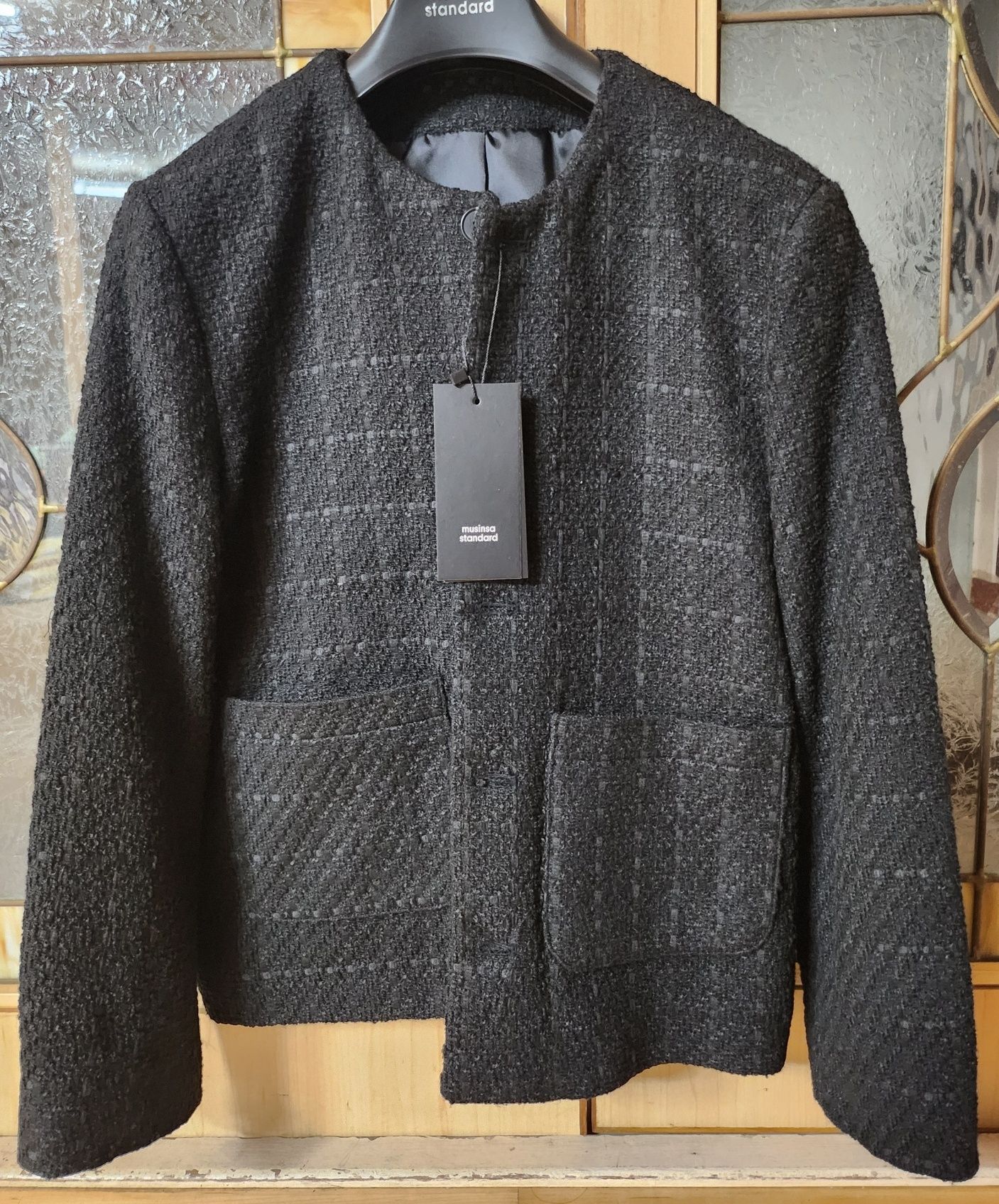 MUSINSA | MUSINSA STANDARD ROUND NECK TWEED JACKET [BLACK]