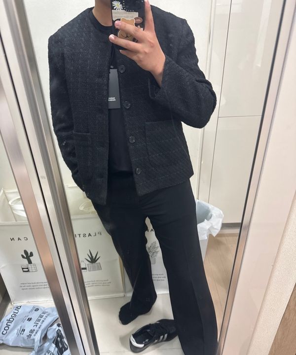 MUSINSA | MUSINSA STANDARD ROUND NECK TWEED JACKET [BLACK]