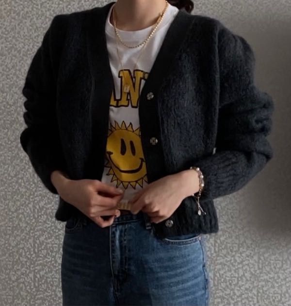 MUSINSA公式 | AMOMENTO GRANDMA CARDIGAN - DARK GREY