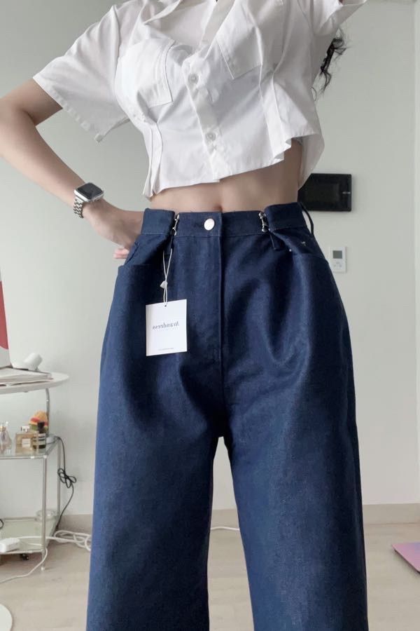 ☆AVANDRESS☆ BUCKLE WIDE DENIM PANTS STONE LIGHTBLUE AD41PT AVANDRESS