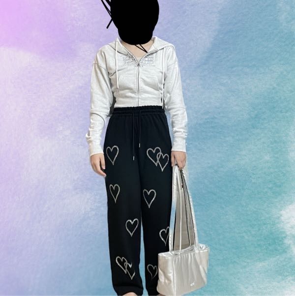 MUSINSA | ROCKCAKE Crystal Heart 2way Jogger - Black
