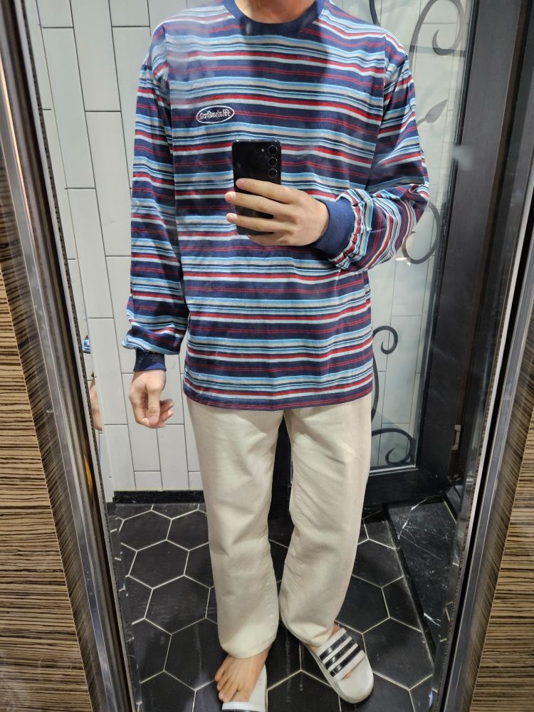 【mahagrid】22SS★ GOTHIC OVAL STRIPED LS TEE org.jpg