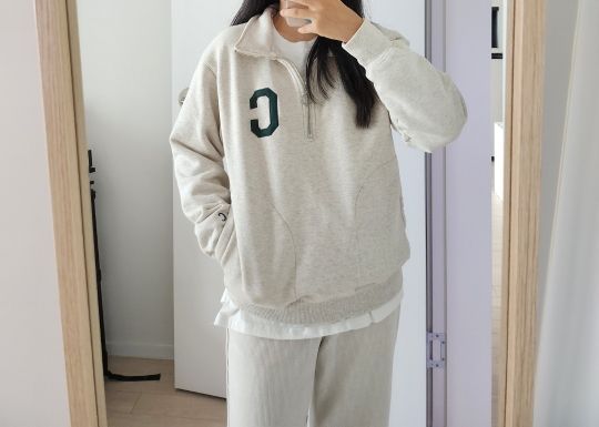 MUSINSA | COVERNAT C Logo Half Zip-up Sweatshirt Oatmeal