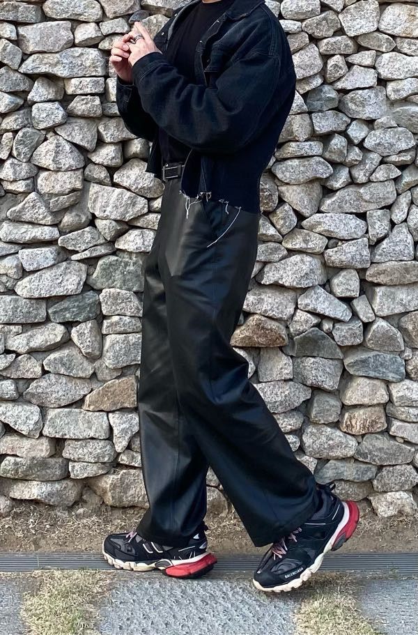 ★SPERONE★ Flow Line Leather Pants Man Black SM22SIPT01BK MUSINSA | SPERONE Flow Line Leather Pants Man (Black)