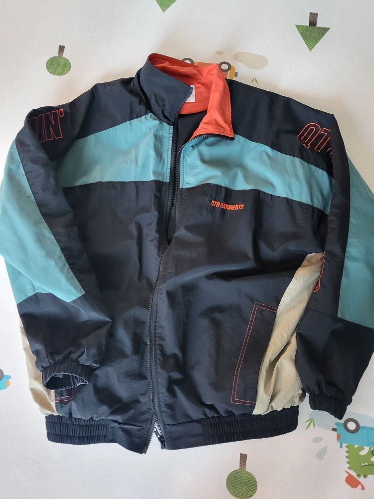 MUSINSA | QT8 GARMENTS MH Retro Track Jacket (Black/Bluegreen/Orange)