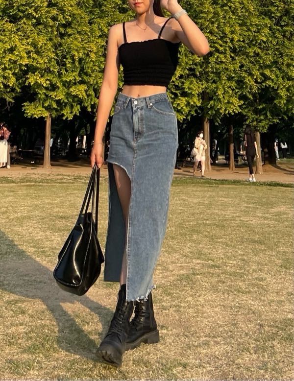 [AVANDRESS] Unbalanced Long Denim Skirt ★すぐ品切れ★ AVANDRESS] Unbalanced Long Denim Skirt ☆すぐ品切れ