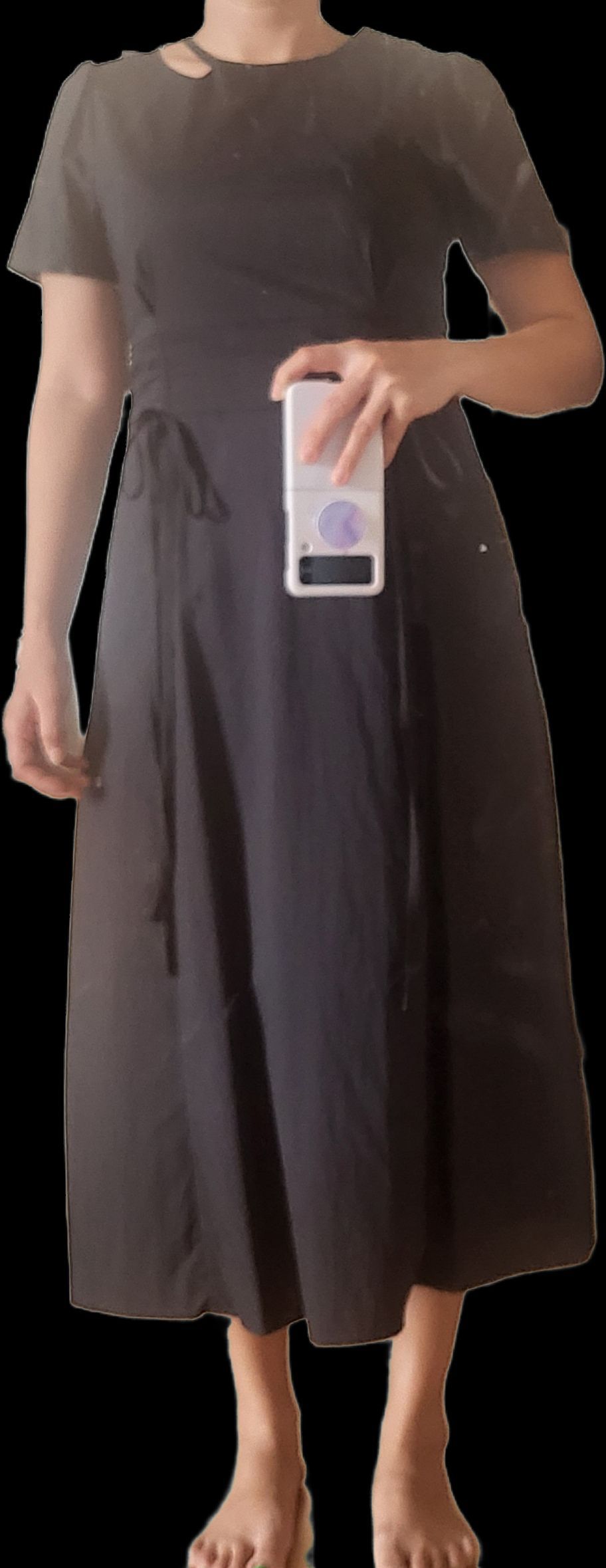 MUSINSA | ETMON Neck Cut-Out Shirring Dress Light Blue