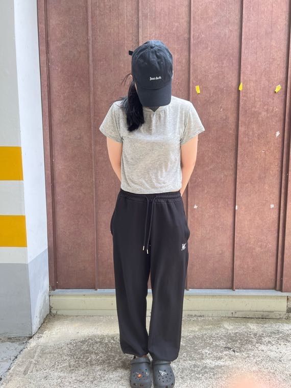 MUSINSA | WOOALONG Signature summer jogger pants - BLACK