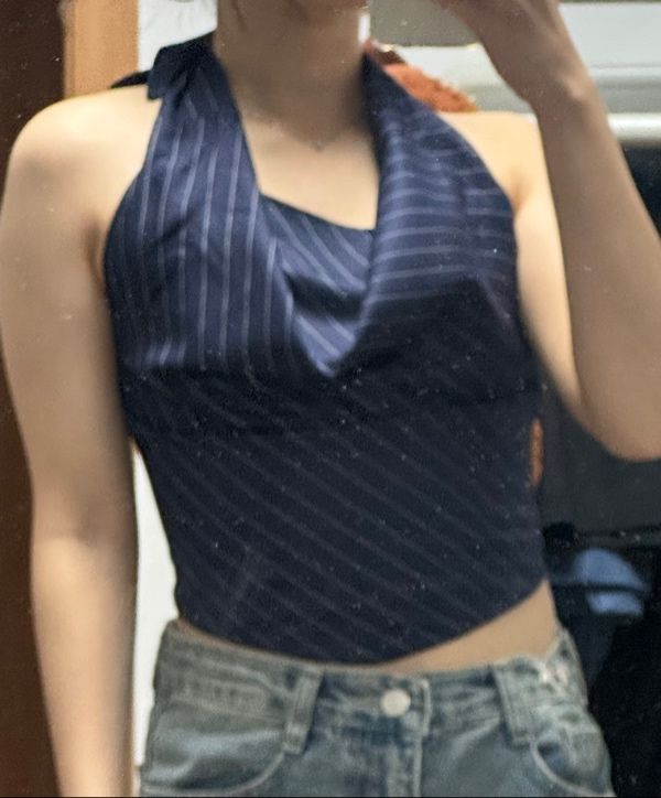 MUSINSA | NOT YOUR ROSE Draping Halter Top (Navy)