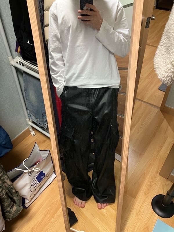 MUSINSA | MAISON MINED LEATHER OUT CARPENTER WIDE PANTS RED