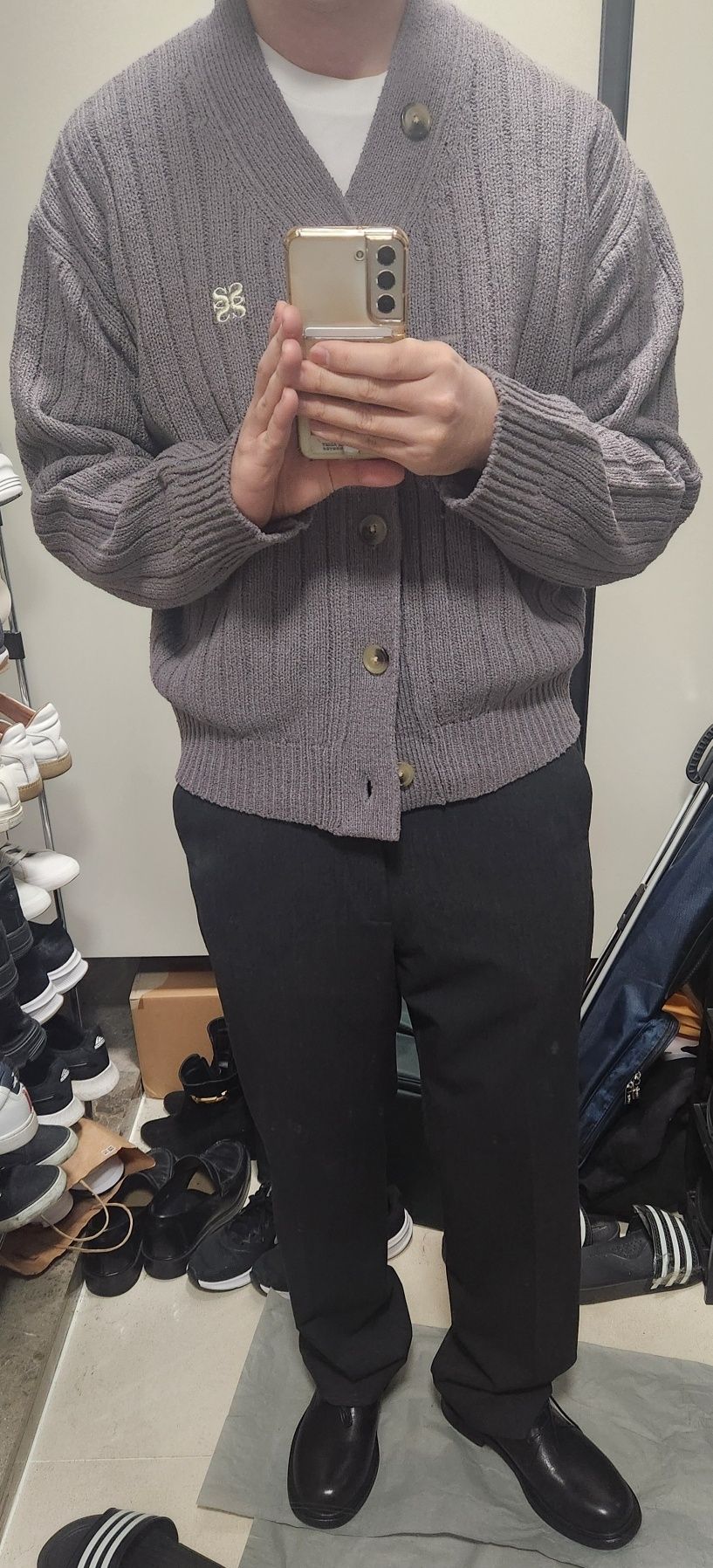 MUSINSA公式 | SATUR Faro Oversized Bookle Cardigan Charcoal Gray