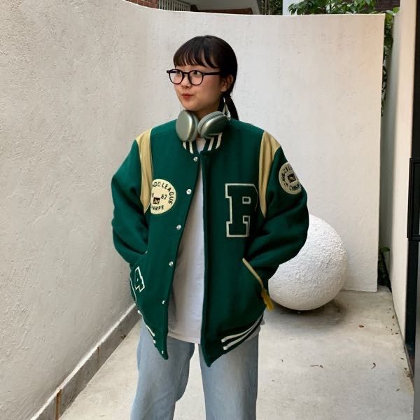 MUSINSA | RETRIEVER CLUB BIG R LOGO PATCH STADIUM JACKET [BLACK]