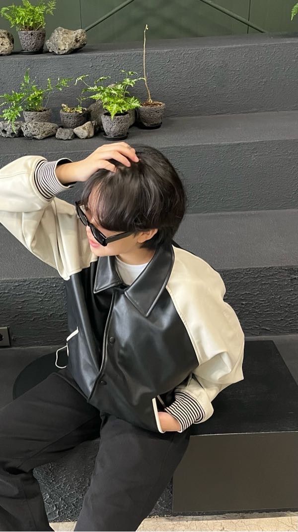 【COLOR iN ID】Vegan leather varsity jacket Big And Tall Vegan Leather Varsity Jacket - Brown