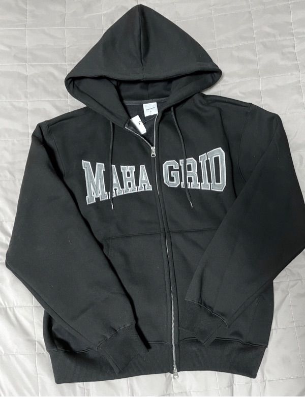MUSINSA | MAHAGRID APPLIQUE ZIP UP HOODIE BLACK(MG2CFMM428A)