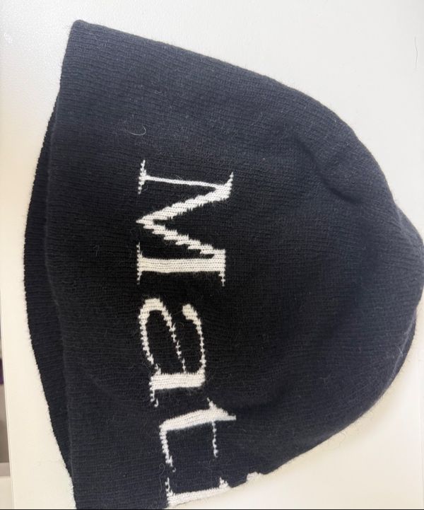 MUSINSA | MATIN KIM LOGO JACQUARD SHORT BEANIE IN BLACK