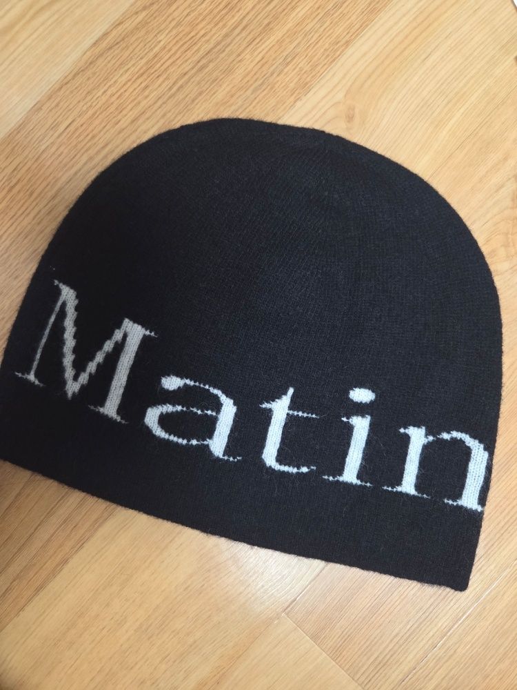 MUSINSA公式 | MATIN KIM LOGO JACQUARD SHORT BEANIE IN BLACK