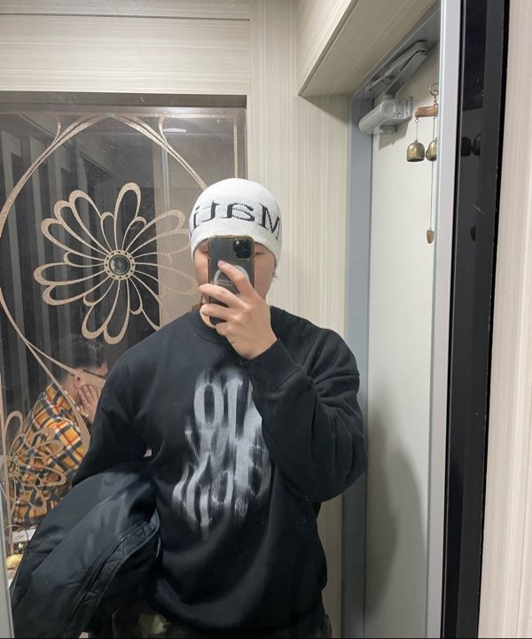 MUSINSA | MATIN KIM LOGO JACQUARD SHORT BEANIE IN WHITE