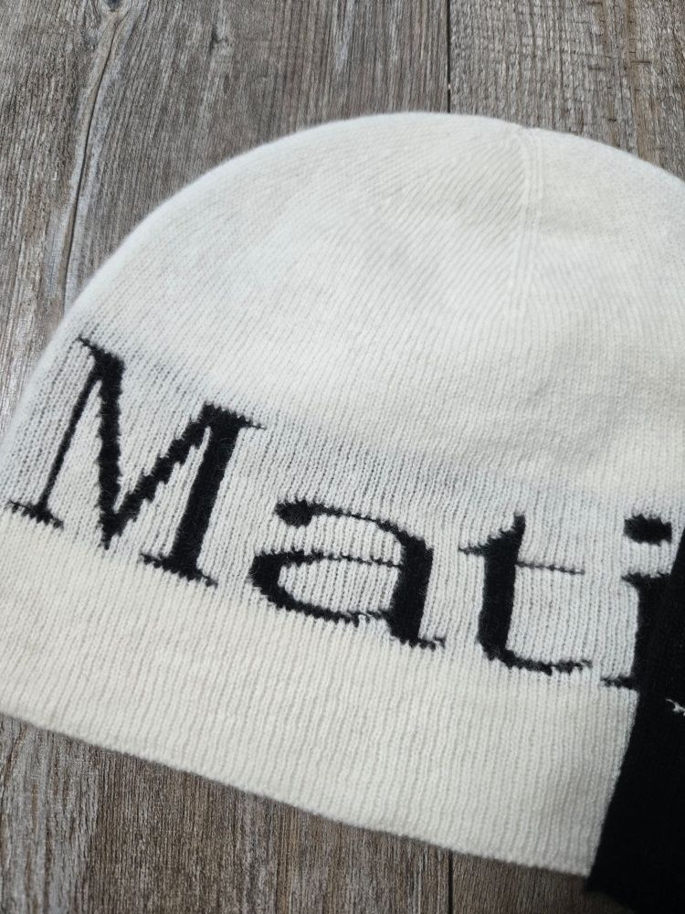 MUSINSA | MATIN KIM LOGO JACQUARD SHORT BEANIE IN WHITE