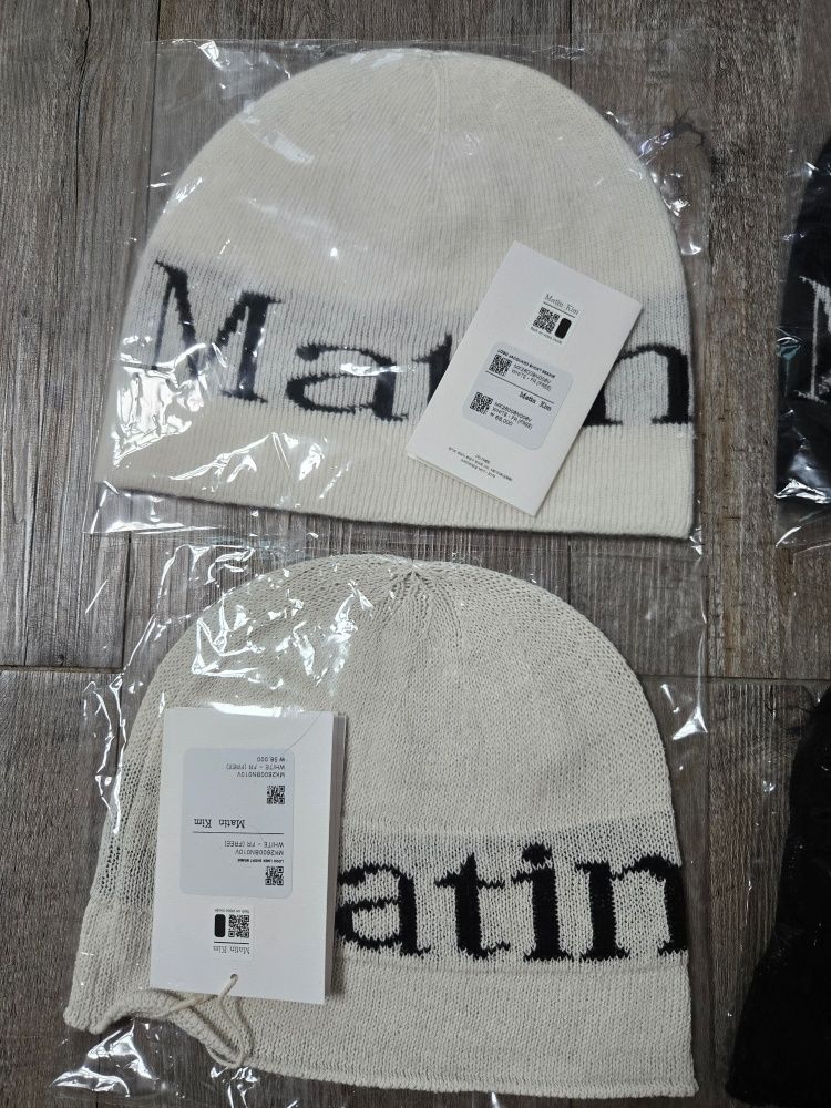 MUSINSA | MATIN KIM LOGO JACQUARD SHORT BEANIE IN WHITE
