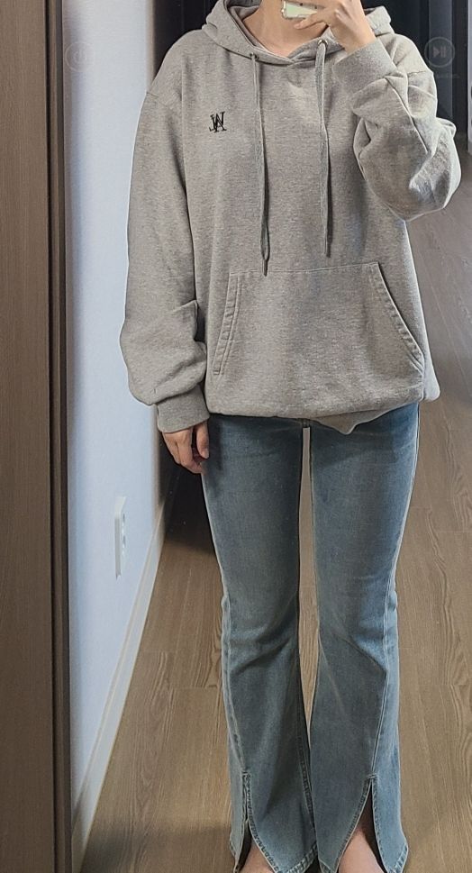 MUSINSA | WOOALONG Signature balloon over hoodie - GRAY