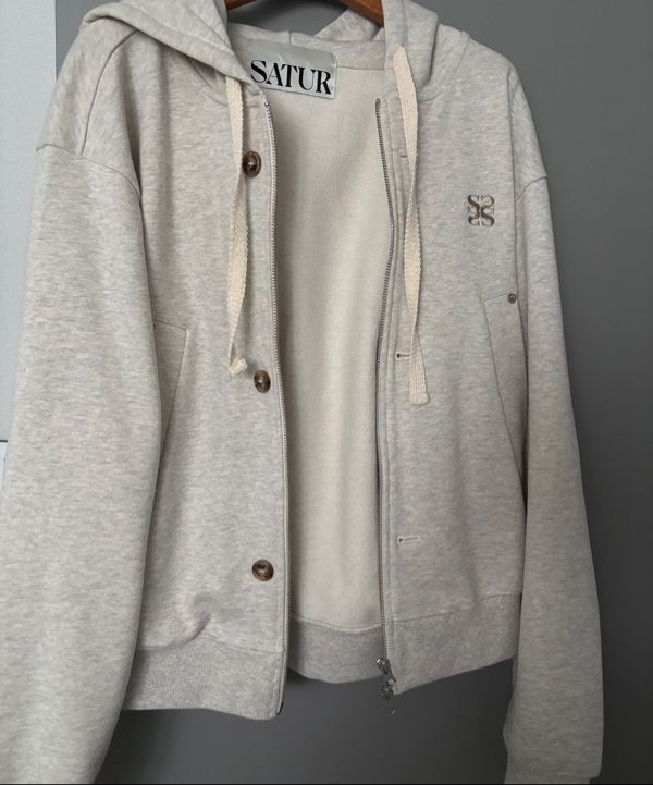 MUSINSA | SATUR Theo Cotton All Day Hooded Zip-up Melange Ivory