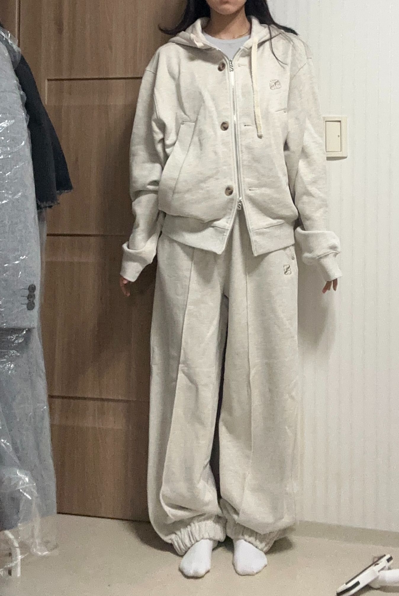 MUSINSA | SATUR Theo Cotton All Day Hooded Zip-up Melange Ivory