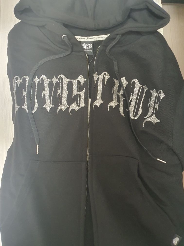 MUSINSA | LUVISTRUE MZ 2-WAY GLITTER HOOD ZIP UP_BLACK