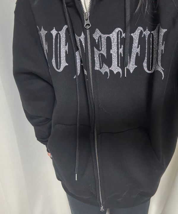 MUSINSA | LUV IS TRUE MZ 2-WAY GLITTER HOOD ZIP UP_BLACK