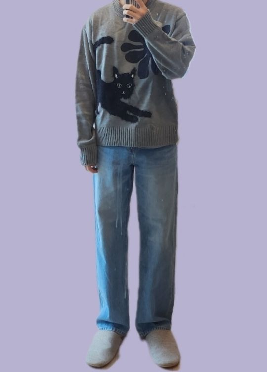 MUSINSA | FALLETT Nero Flower Knit Sweater Gray