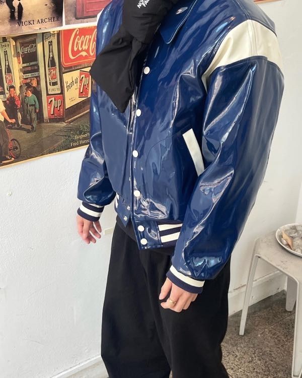 MUSINSA | BIRTHDAYSUIT PATENT STADIUM JACKET (GREY)