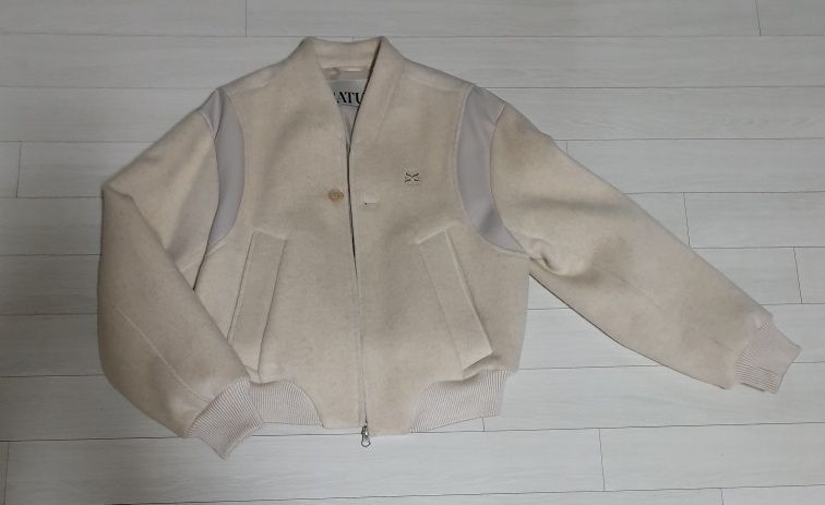 MUSINSA | SATUR Percy Collarless Varsity Jacket Pure Ivory