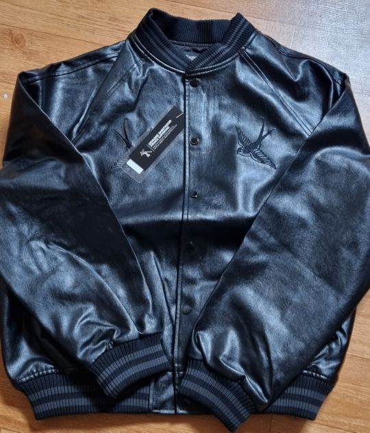 MUSINSA | SAINTPAIN SP Vegan Leather Stadium Jacket - Black