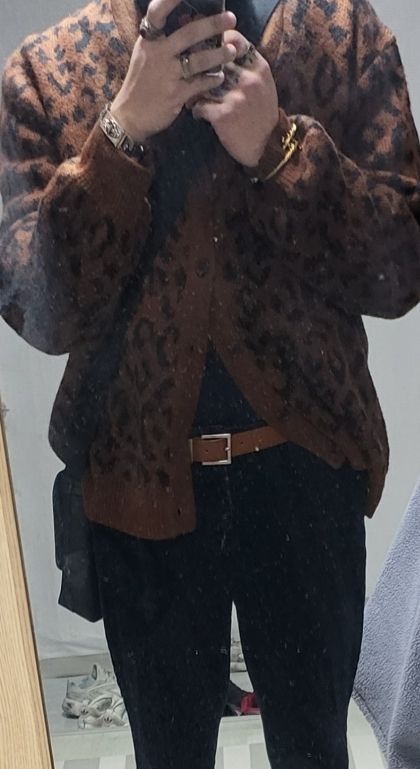 MUSINSA | MUSINSA STANDARD Leopard Mohair Cardigan [Brown/Black]