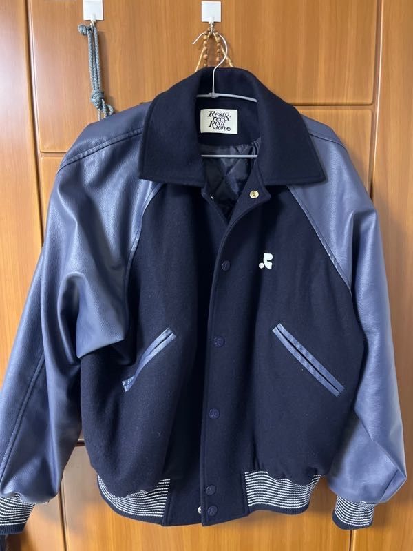 MUSINSA | REST&RECREATION RR LOGO WOOL BOMBER JACKET NAVY