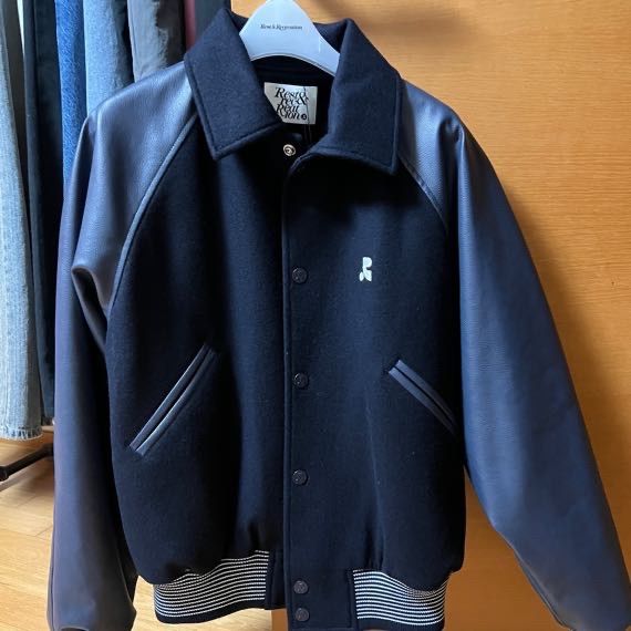 MUSINSA | REST&RECREATION RR LOGO WOOL BOMBER JACKET NAVY