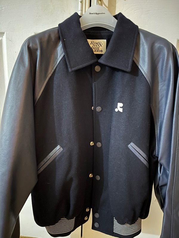MUSINSA | REST&RECREATION RR LOGO WOOL BOMBER JACKET NAVY