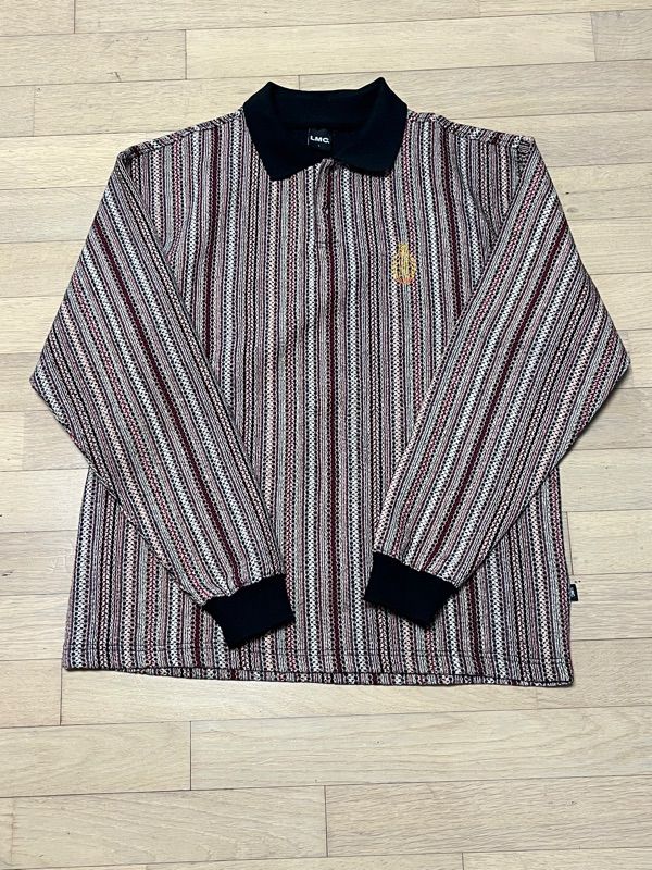MUSINSA | LMC LMC CREST KNIT LONG SLV POLO SHIRT gray pink