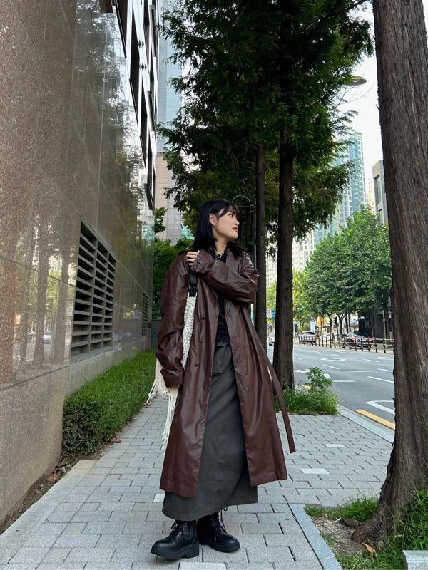 MUSINSA公式 | MALEN ユニセックストレンチレザーコートレッドブラウン