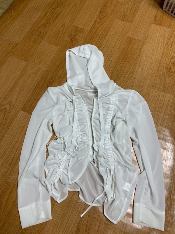 MUSINSA | NACHE SHIRRING CHIFFON HOODIE ZIP-UP WHITE